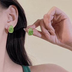Elegant Green Color Crystal Irregular Oval Shaped Stud Korean Earrings