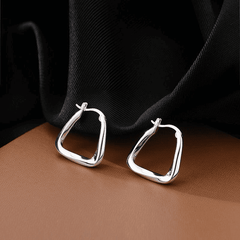 Classic Simple Silver Twisted Square Hoop Korean Earrings for Women