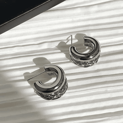 Elegant Silver Plated Double Layered C Shape Twisted Hoop Korean Earrings for Women