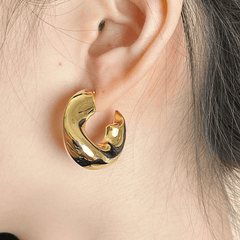 Irregular Thick Metal Round Gold Color Hollow Hoop Korean Earrings