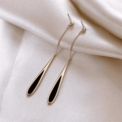 European Luxury Black Tassel with Golden Long Chain Drop Korean Earrings for Girls For Party
