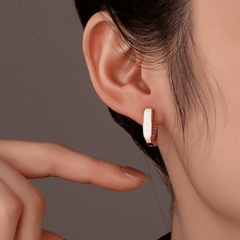 Trendy White Glaze Enamel Square Small Hoop Korean Earring For Women