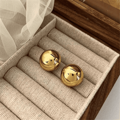European Style Punk Fashion Golden Big Half Metal Ball Round Korean Stud Earrings for Women