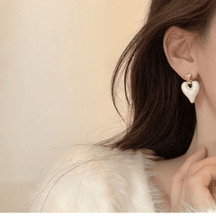 Minimalist Heart Shaped Love White Enamel Stud Korean Earring for Women Girls