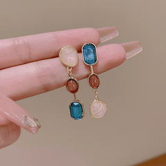 Vintage Candy Shape Asymmetrical Colorful Geometric Crystal Long Drop Korean Earrings