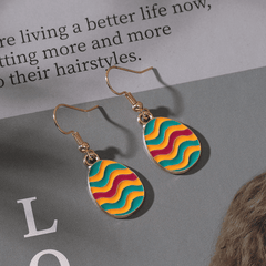 Multicolor Egg Shaped wavy design Enamel Teardrop Shape Korean Drop Earrings for Women