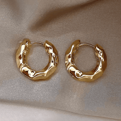Retro Golden Irregular Metal Circle Luxury Hoop Korean Earrings for Women