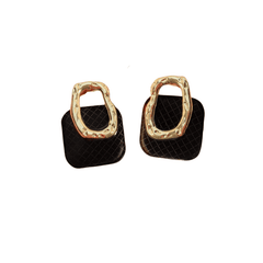 Retro Square Black Fabric Geometric Hanging Hollow Gold Metal Trendy Drop Korean Earrings