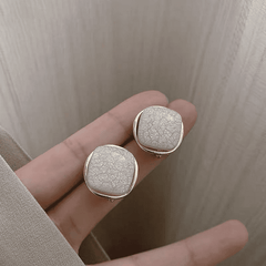 Trendy Retro Geometric Metal Square White Marble Stud Korean Earring for Girls