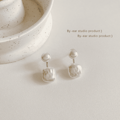 Trendy White Square Double Imitation Pearl Elegant Korean Drop Earrings for Women