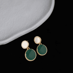 Vintage Green Enamel Natural Shell Geometric Round Drop Korean Earrings for Women