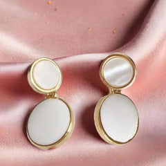Vintage White Enamel Natural Shell Geometric Round Drop Korean Earrings for Women