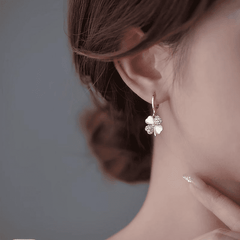 Four-leaf Flower Metal Circle with Rhinestone Simple Buckle Drop Korean Earrings