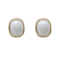 Metallic Vintage White Pearl Simple Geometric Square Oval Stud Korean Earrings