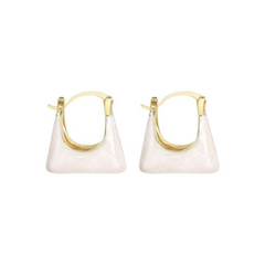 Trendy Elegant White Enamel Handbag Shaped Hoop Korean Earrings for Women