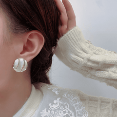 White Glaze Enamel Geometric Irregular Round Stud Korean Fashion Earrings for Office