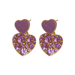 Fashion Heart Purple Love Charm Crystal Drop Korean Earrings for Girls