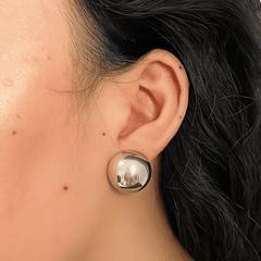 European Style Punk Fashion Silver Big Half Metal Ball Round Korean Stud Earrings for Women