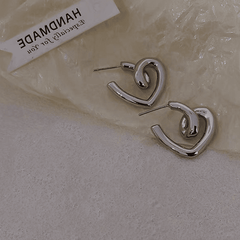 Silver Twisted Heart-shaped Personalized Love Stud Korean Earring