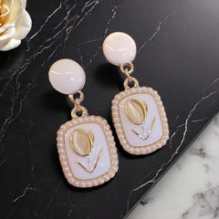 Luxury Opal White Tulip Trendy Fashion Earrings for Female Light weight Party drop Korean earrings