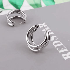 Trendy Silver Plated 3 Layer Circular 925 Silver Sterling Needle Hoop Korean Earring (Copy)