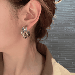 Trendy Silver Plated 3 Layer Circular 925 Silver Sterling Needle Hoop Korean Earring (Copy)