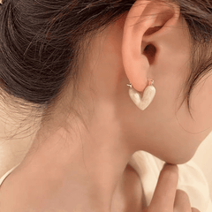 Gold Plated Romantic White Enamel Heart Shaped Pendant Drop Korean Earrings for Women