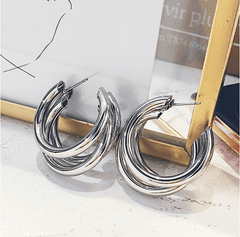 Trendy Silver Plated 3 Layer Circular 925 Silver Sterling Needle Hoop Korean Earring (Copy)