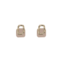 Retro Square White Fabric Geometric Hanging Hollow Gold Metal Trendy Drop Korean Earrings