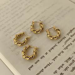Classical Threaded Golden Twisted Hoop Copper Korean Earrings For Women