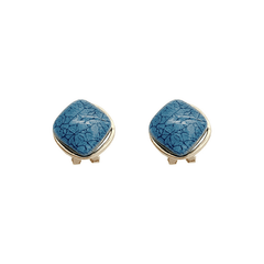Trendy Retro Geometric Metal Square Blue Marble Stud Korean Earring for Girls