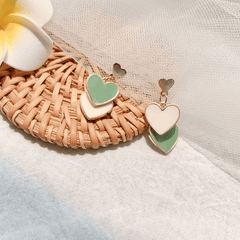 Green White asymmetrical Heart Shaped Fashion Trendy Korean Stud Earrings for Girls Party