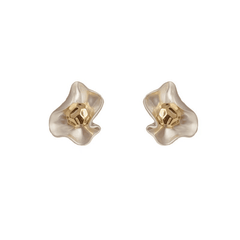 Vintage Irregular Silver Flower Petal Design Stud Korean Earrings for Girls