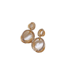 French Opal Stone with Diamond Embellishments and Transparent Crystal Drop Korean Earrings