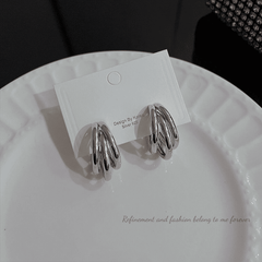 Trendy Silver Plated 3 Layer Circular 925 Silver Sterling Needle Hoop Korean Earring (Copy)