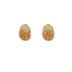 Elegant Orange Color Crystal Irregular Oval Shaped Stud Korean Earrings