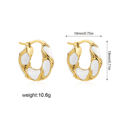 Trendy Enamel White Color Metal with Golden Texture Small Hoop Korean Earrings for Women