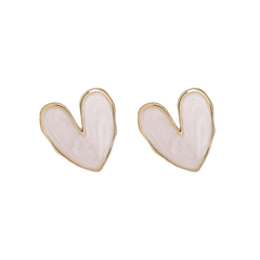 French White Color Heart Shaped Light Luxury Love Stud Korean Earrings