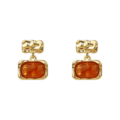 Trendy Vintage Gold Color Square Amber Resin Geometric Korean Drop Earrings for Women