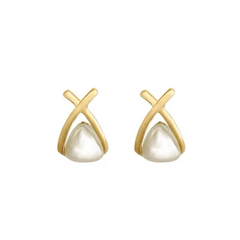 Latest Trendy Golden Triangle Shaped with White Pearl retro Stud Korean Earrings for Girls