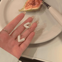 Gold Plated Romantic White Enamel Heart Shaped Pendant Drop Korean Earrings for Women