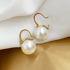 Luxury Simple Small Gold White Pearl Hoop Korean Earrings for Women