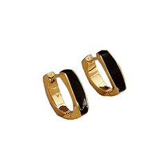 Trendy Black Glaze Enamel Square Small Hoop Korean Earring For Women