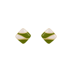 Green Color Resin Square Gold Plated Geometric Stud Korean Earrings for Girls