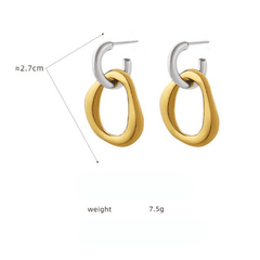 Korean Style Simple Dual Layer Geometric Gold Silver Contrast Patchwork Drop Earrings for Women