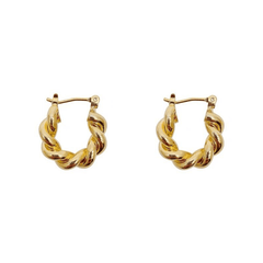 Classical Threaded Golden Twisted Hoop Copper Korean Earrings For Women