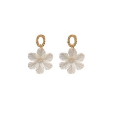Simple Metal White Flower with zircon Drop Korean Earrings for Women