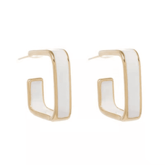 Retro Geometric White Square Luxury Hoop Korean Earrings for Women