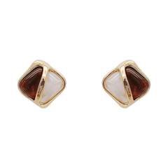 Red White Color Resin Spliced Square Shaped Gold Plated Stud Korean Earrings for Women
