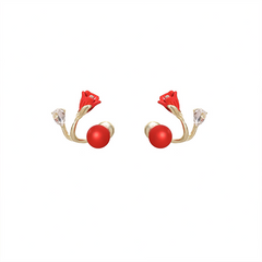 Fashionable Pair of Red Color Tulip Flower with a Transparent Pearl Stud Korean Earrings